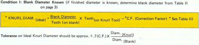 Knurling Diameter Turning Chart